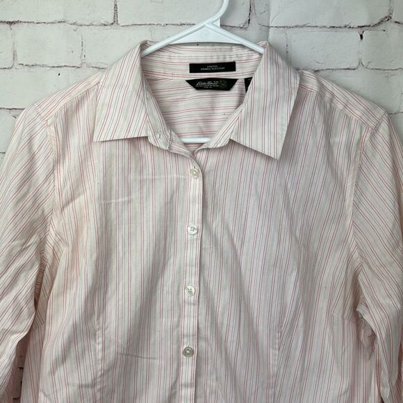 Eddie Bauer Shirt Womens Large Button Up Striped Stretch Wrinkle Resistant Pink - Picture 2 of 8